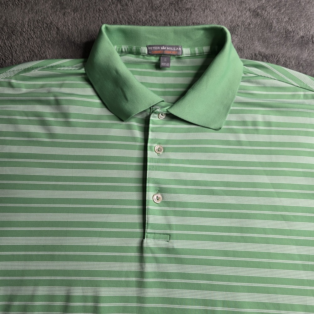 Peter Millar Summer Comfort Performance Golf Polo Green Striped Mens L S/S
